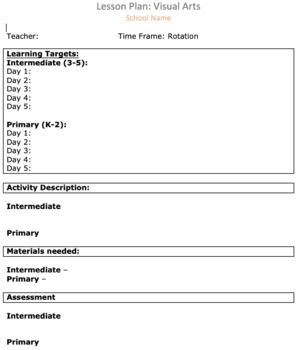 Preview of KY Visual Arts Lesson Plan Template