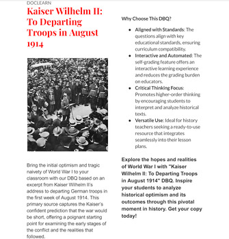 Preview of Kaiser Wilhelm II: To Departing Troops in August 1914 DBQ NO PREP/SELF GRADING