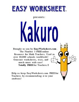 Preview of Kakuro (Cross Product) Helps students with factoring numbers!