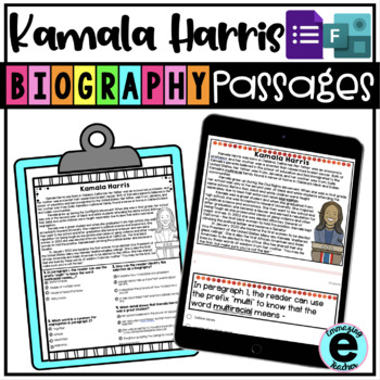 Preview of Kamala Harris Biography Passage | Google Forms | Microsoft Forms
