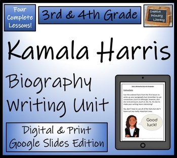 Preview of Kamala Harris Biography Writing Unit Digital & Print | 3rd Grade & 4th Grade