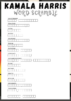 Preview of Kamala Harris No Prep Word scramble puzzle worksheet activity