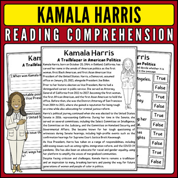 Preview of Kamala Harris Nonfiction Reading Passage & Quiz for AAPI Heritage Month