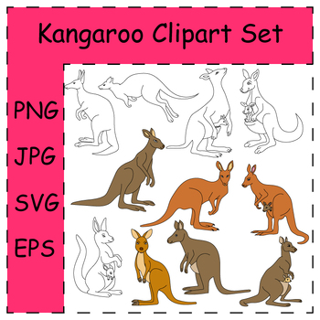 Preview of Kangaroo Clipart Collection. Hand-drawn Cartoon Wild Animals | Commercial Use