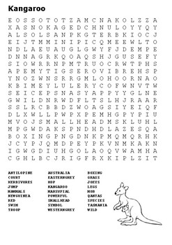 Kangaroo Word Search and Color by Steven s Social Studies TPT