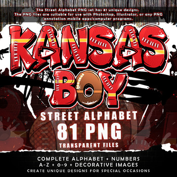 Preview of Kansas Boy Graffiti Street Alphabet Font, 81 PNG Transparent Files