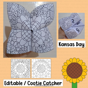 Preview of Kansas Day Activities Cooties Catcher Writing Activities Game USA State Craft