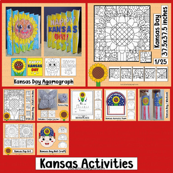 Preview of Kansas Day Activities Sunflower Craft USA State Bulletin Board Kindergarten Pack