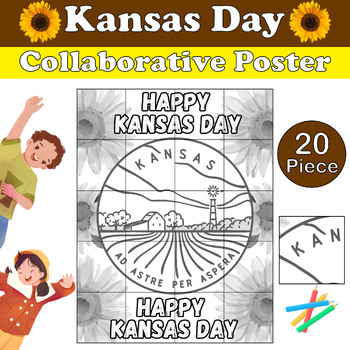 Preview of Kansas Day Collaborative Coloring Poster - Massive Poster for Bulletin Boards
