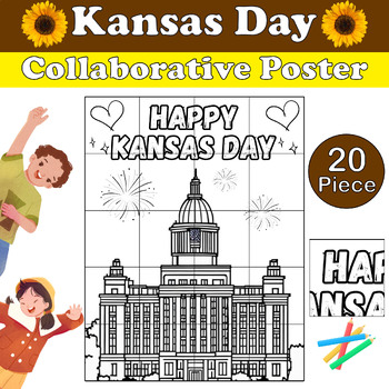 Preview of Kansas Day Collaborative Coloring Poster - versized Art for Bulletin Boards