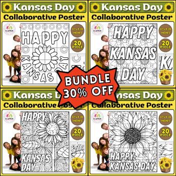 Preview of Kansas Day Sunflower Bundle: Classroom Art, Collaborative Coloring, Giant Poster