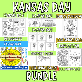 Preview of Kansas Day Sunflower Bundle: State Symbols , Bookmarks  , Collaborative,  mini b