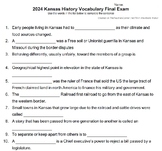 Kansas History Semester Vocabulary FINAL - Answer Key Included