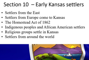 Preview of Kansas History Unit 10 - Early Kansas Settlers - ppt.