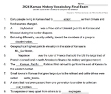 Kansas History Vocabulary Semester FINAL EXAM ANSWER KEY