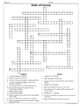 Kansas Research Skills Crossword Puzzle U S States Geography