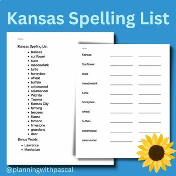 Preview of Kansas Spelling List and Activities