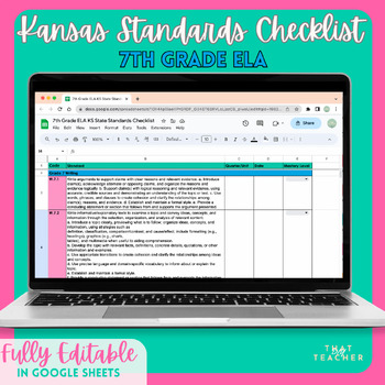 Preview of Kansas Standards for 7th Grade ELA Checklist | Scope and Sequence | 