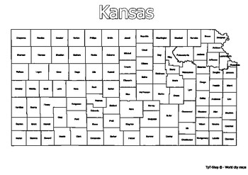 Preview of Kansas State Map with Counties Coloring and Learning