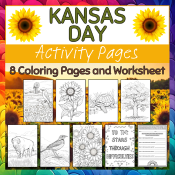 Preview of Kansas State Symbols Coloring and Activity Book - Kansas Day