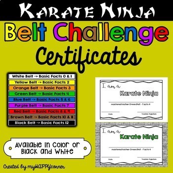 Preview of Karate Ninja Multiplication Belt Certificates