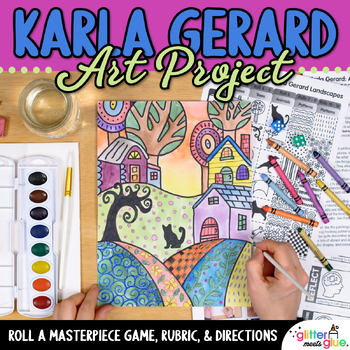 Preview of Karla Gerard Folk Art Lesson, Elementary Art Sub Plan for Women's History Month