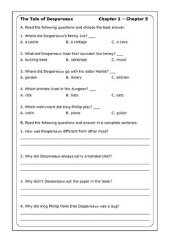 Kate DiCamillo "The Tale of Despereaux" worksheets by Peter D | TpT