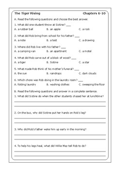 Kate Dicamillo The Tiger Rising Worksheets By Peter D Tpt