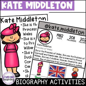 Preview of Kate Middleton Biography Activities, Worksheets, Report, and Flip Book