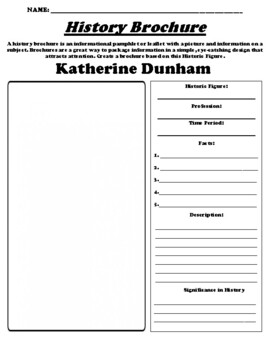 Preview of Katherine Dunham   "History Brochure" Worksheet & WebQuest