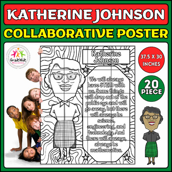 Preview of Katherine Johnson Collaborative Coloring Poster | Black History Month Art Craft