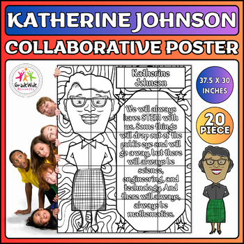 Preview of Katherine Johnson Collaborative Coloring Poster for Black History, Juneteenth