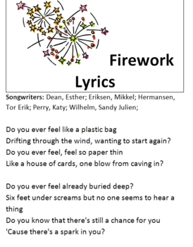 Preview of Katy Perry's "Fireworks" Poetry Review Packet