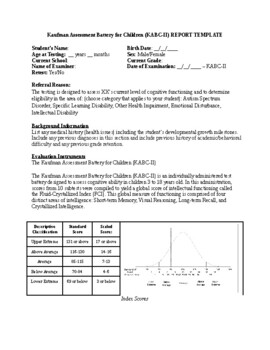 Preview of Kaufman Assessment Battery for Children (KABC-II) REPORT TEMPLATE