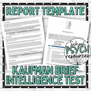 Preview of Kaufman Brief Intelligence Test, Second Edition KBIT-2 Report Template Shell