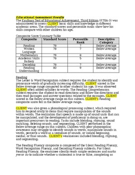 Preview of Kaufman Test of Educational Achievement - Third Edition (KTEA-3) report template