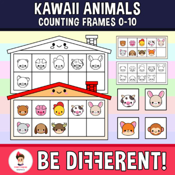 Preview of Kawaii Animals Clipart Counting Frames 0-10 Math Back To School