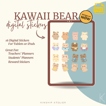 Preview of Kawaii Bear Digital Stickers | Reward Stickers | Digital Planner Stickers