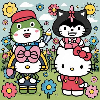 Preview of Kawaii Coloring Adventure with Keroppi, Kuromi, and Hello Kitty