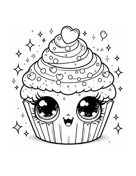 Preview of Kawaii Cupcake Wonderland Coloring Book for Kids Ages 4-8: