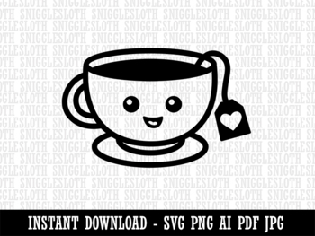 Kawaii Cute Cup of Tea Clipart Instant Digital Download AI PDF SVG PNG ...