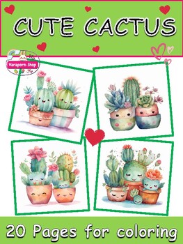 Preview of Kawaii Cute Funny Cactus Succulents Plant Mindful - 20 Coloring Pages