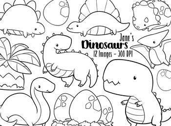 Preview of Kawaii Dinosaur Stamps Clipart