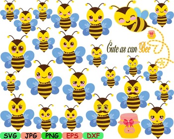 Preview of Kawaii Faces BEE Clip Art animal Party happy smile sweet birthday svg props 5SV
