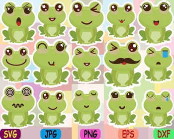 Preview of Kawaii Faces Frog Clip Art animal Party happy smile sweet birthday svg props 86s