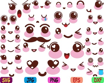 Preview of Kawaii Faces Japan happy kid smile sad clip art svg cute cartoon booth props 87s