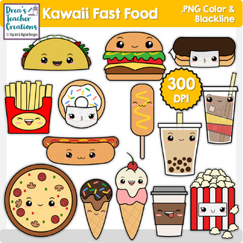 Kawaii Fast Food | Cute Food Clip Art by Drea's Teacher Creations