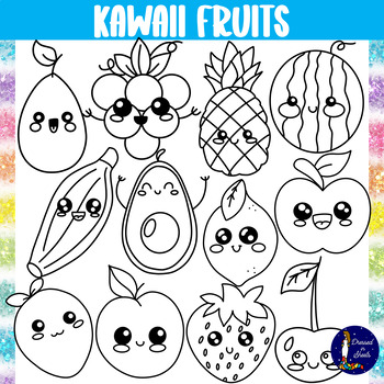 Kawaii Fruits Clip Art by Dressed in Sheets | TPT