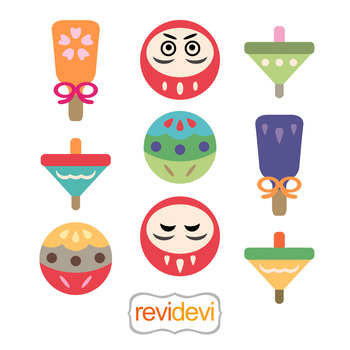 Preview of Kawaii Japan Clip Art - Japanese Toys Illustrations