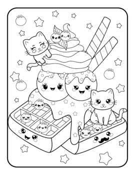 Kawaii Japanese Style Cute Characters Animals and Food Theme Coloring Pages